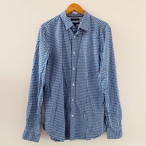 Banana Republic Custom 078 Wash Button Down Long Sleeve Shirt Blue Checks